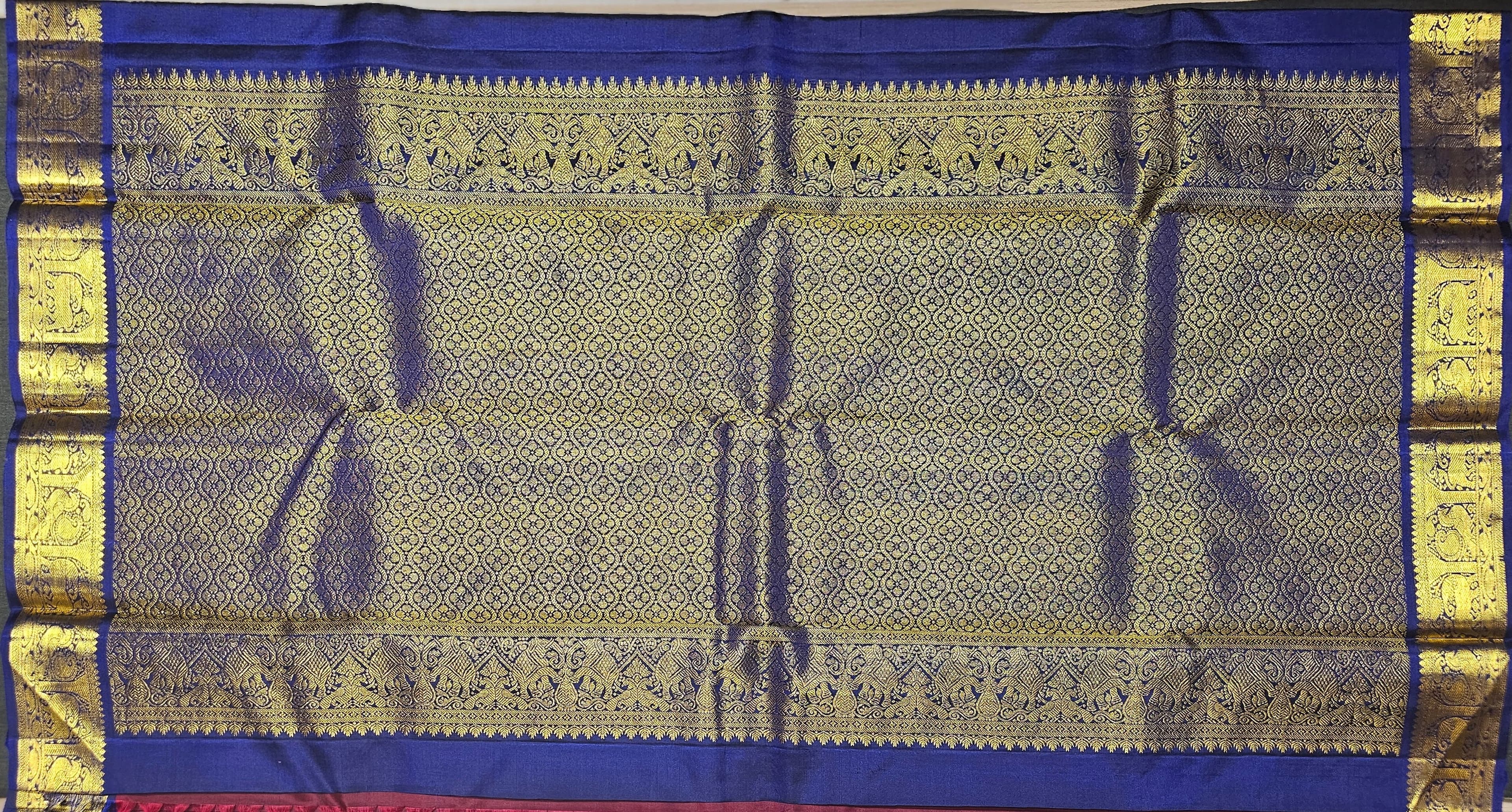 Bharatanatyam Kanchipuram Silk Saree - Royal Blue with Gold Zari