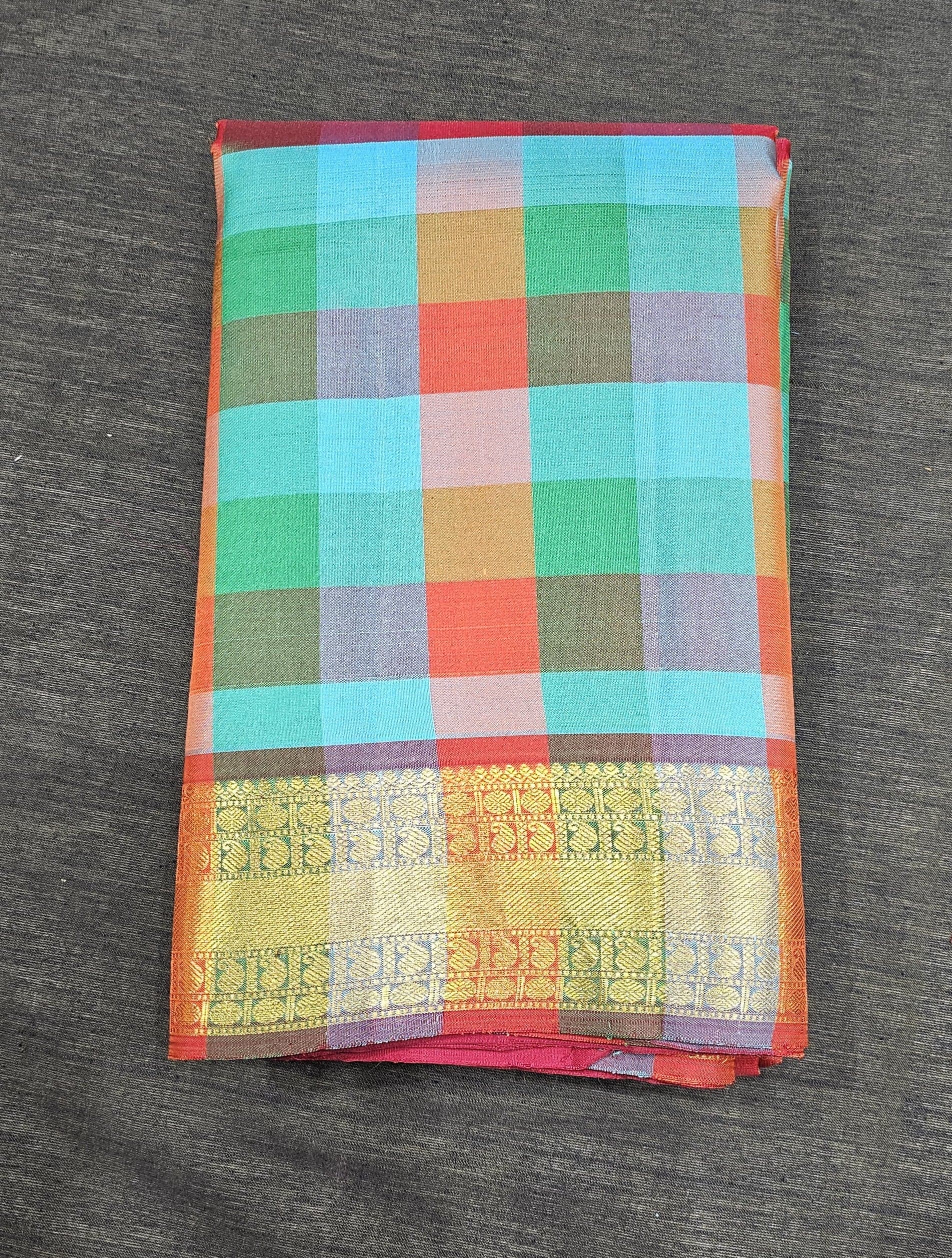 Multicolour Checks | Kanchipuram Silk Saree | Arangetram |  SESS75