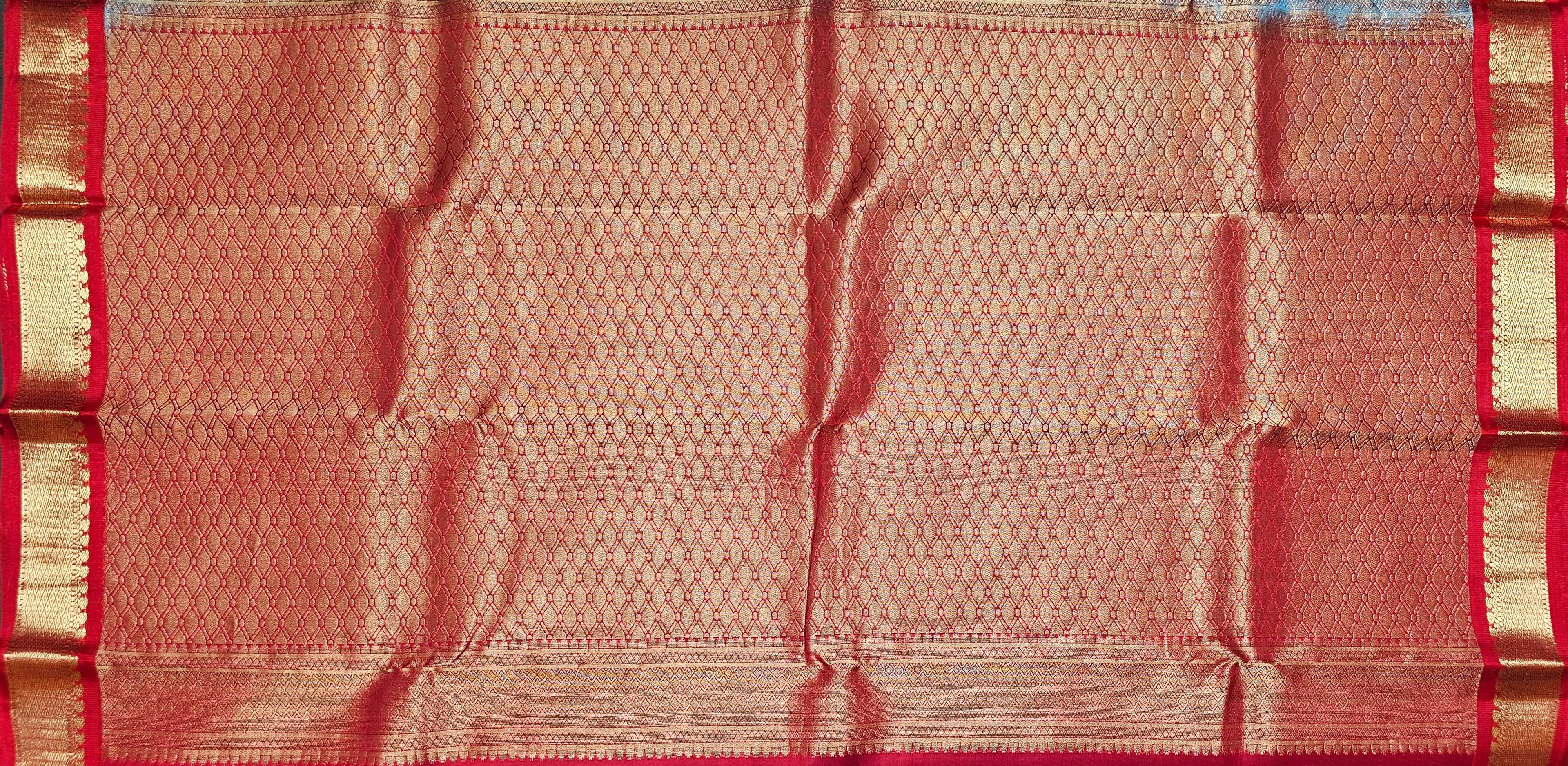 Skyblue with Red | Semisilk Saree | SV917 - Image 3