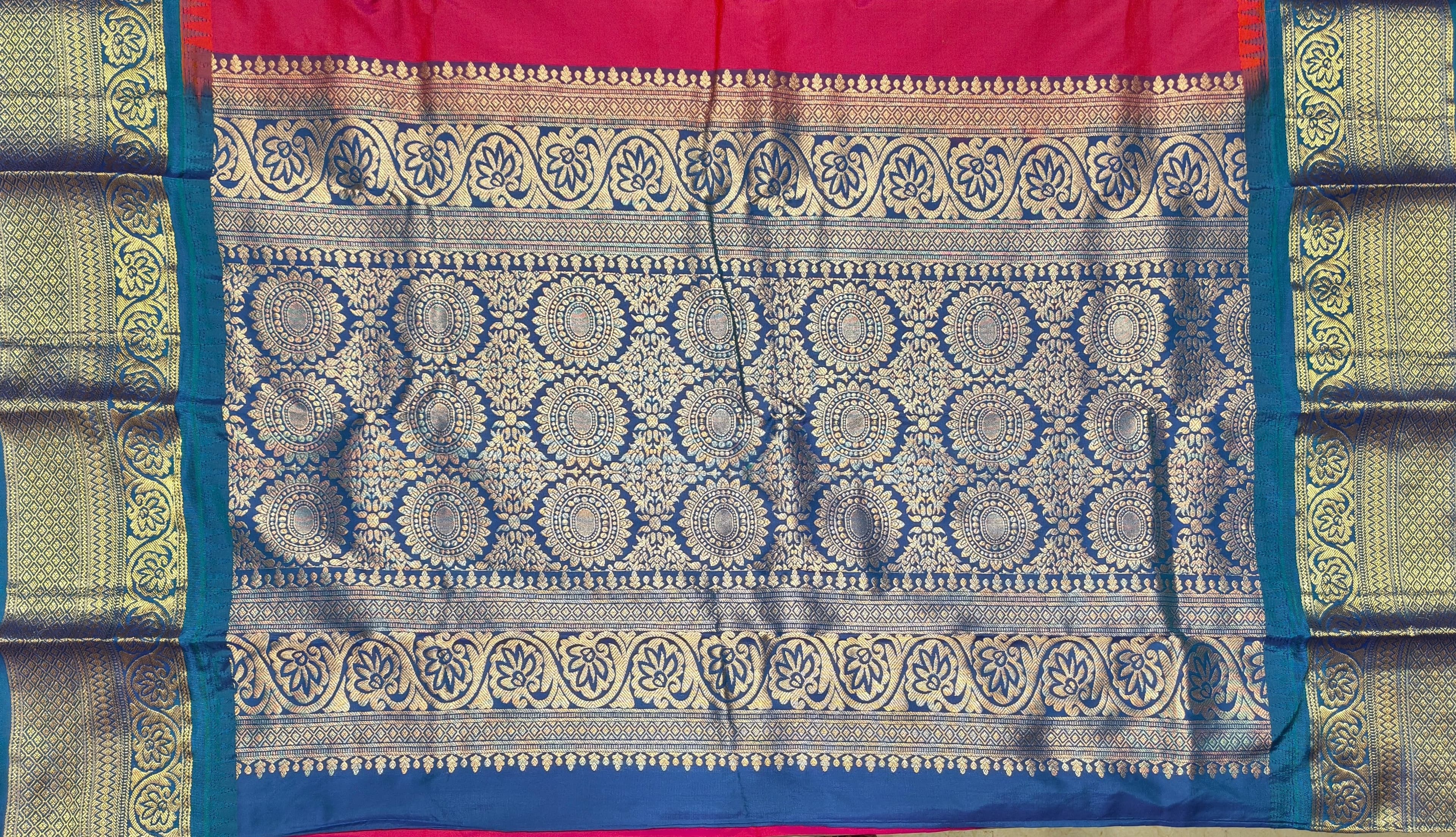 Pink with Blue | Semisilk Saree | STP11 - Image 3