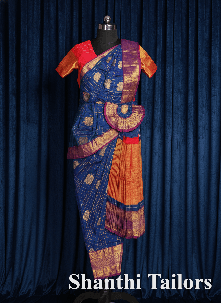 Bharatanatyam Costume - Peacock Blue & Pink Readymade Dance Dress