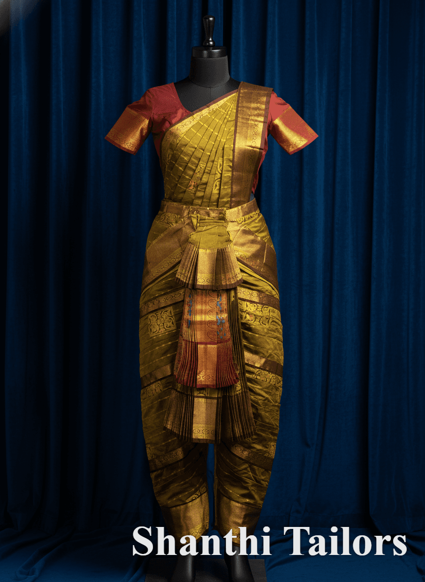 Bharatnatyam Readymade Costume - Mehandi Green & Brown