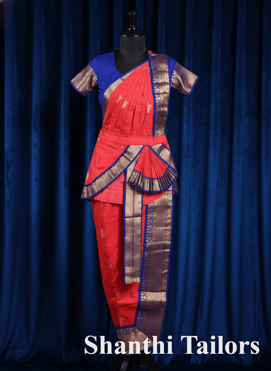 Bharatanatyam Readymade Pant Costume - Vivid Red & Royal Blue