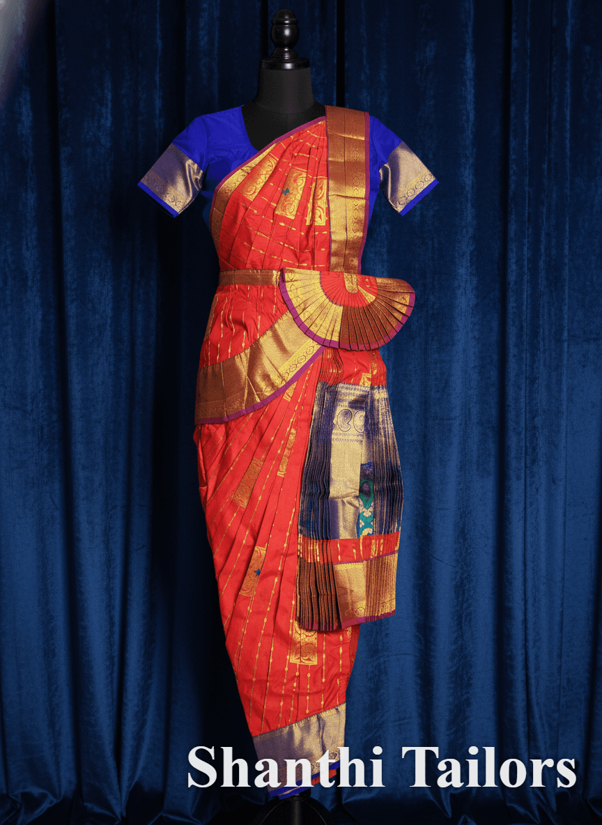 Red & Royal Blue Bharatanatyam Readymade Pant Dance Costume