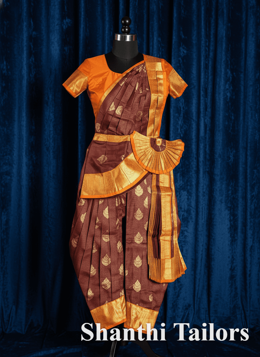Bharatanatyam Costume: Maroon & Orange Readymade Dhoti Pant Style