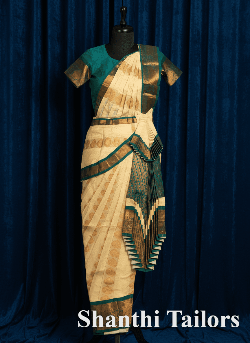 Half White with Teal | Readymade Pant Costume | Bharathanatyam | H166