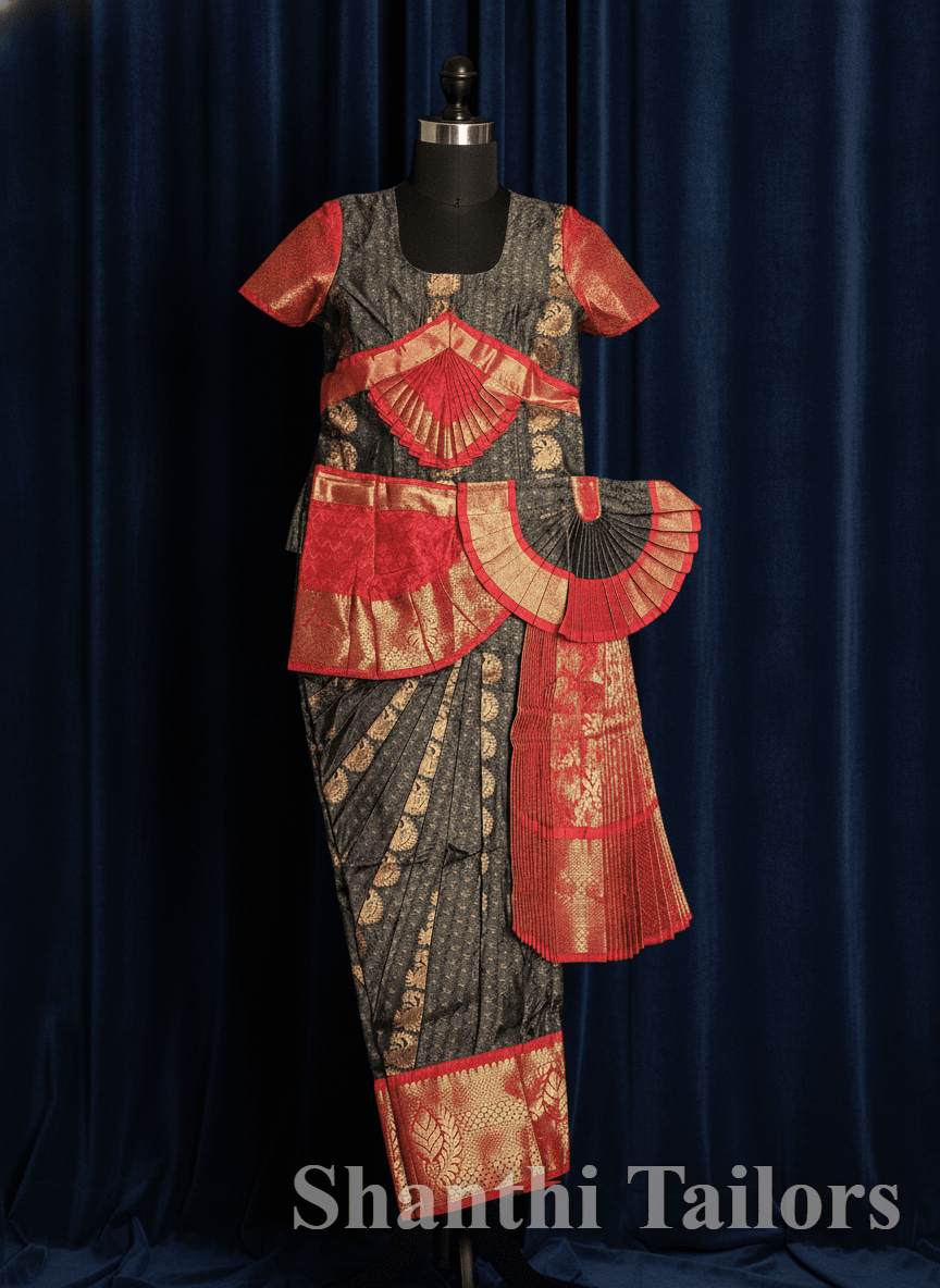 Grey w Red | Readymade Pant Costume | Bharathanatyam | B108