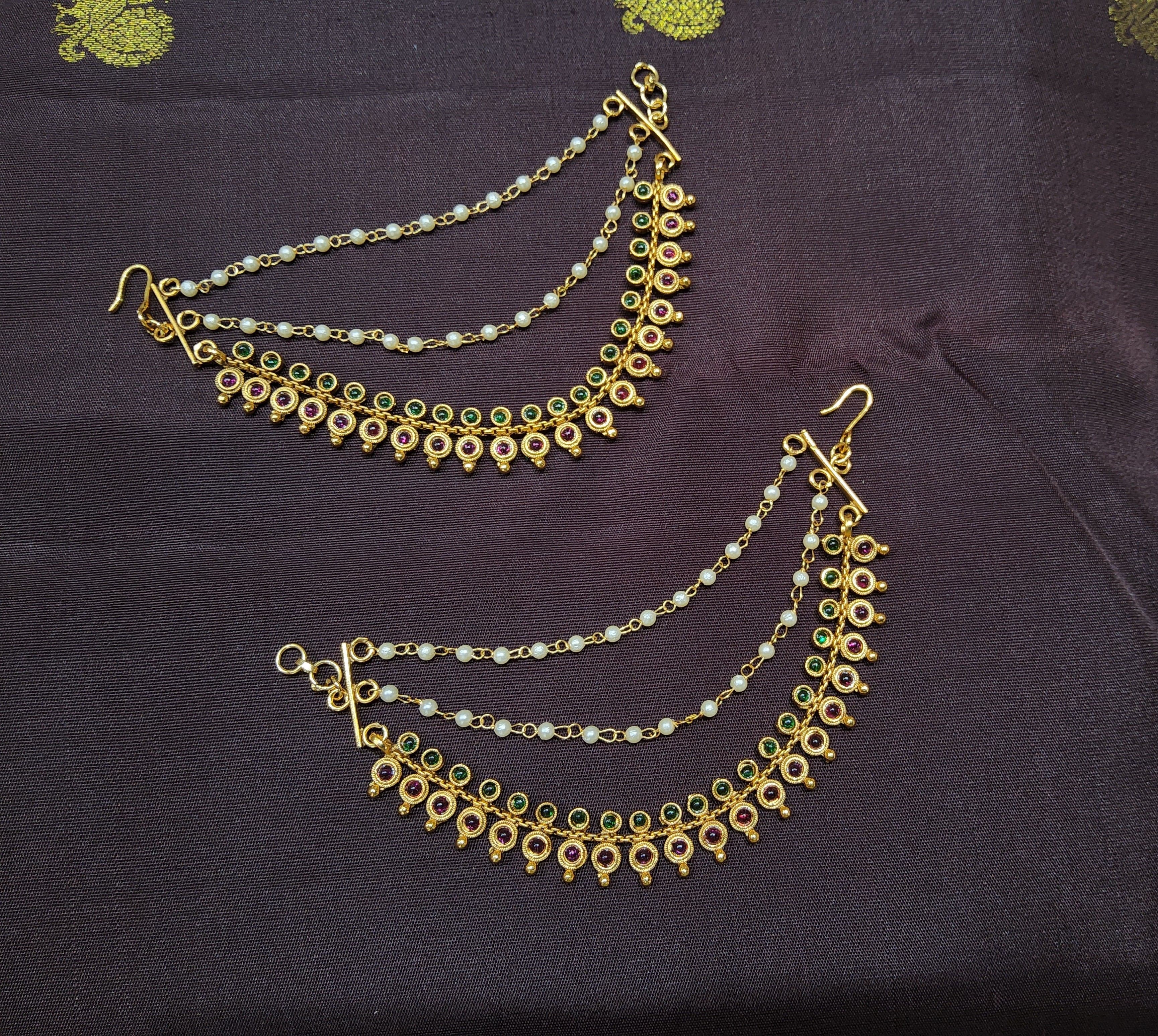 Antique Mattal for Bharatanatyam, ear to hair chain, temple jewelry accessory