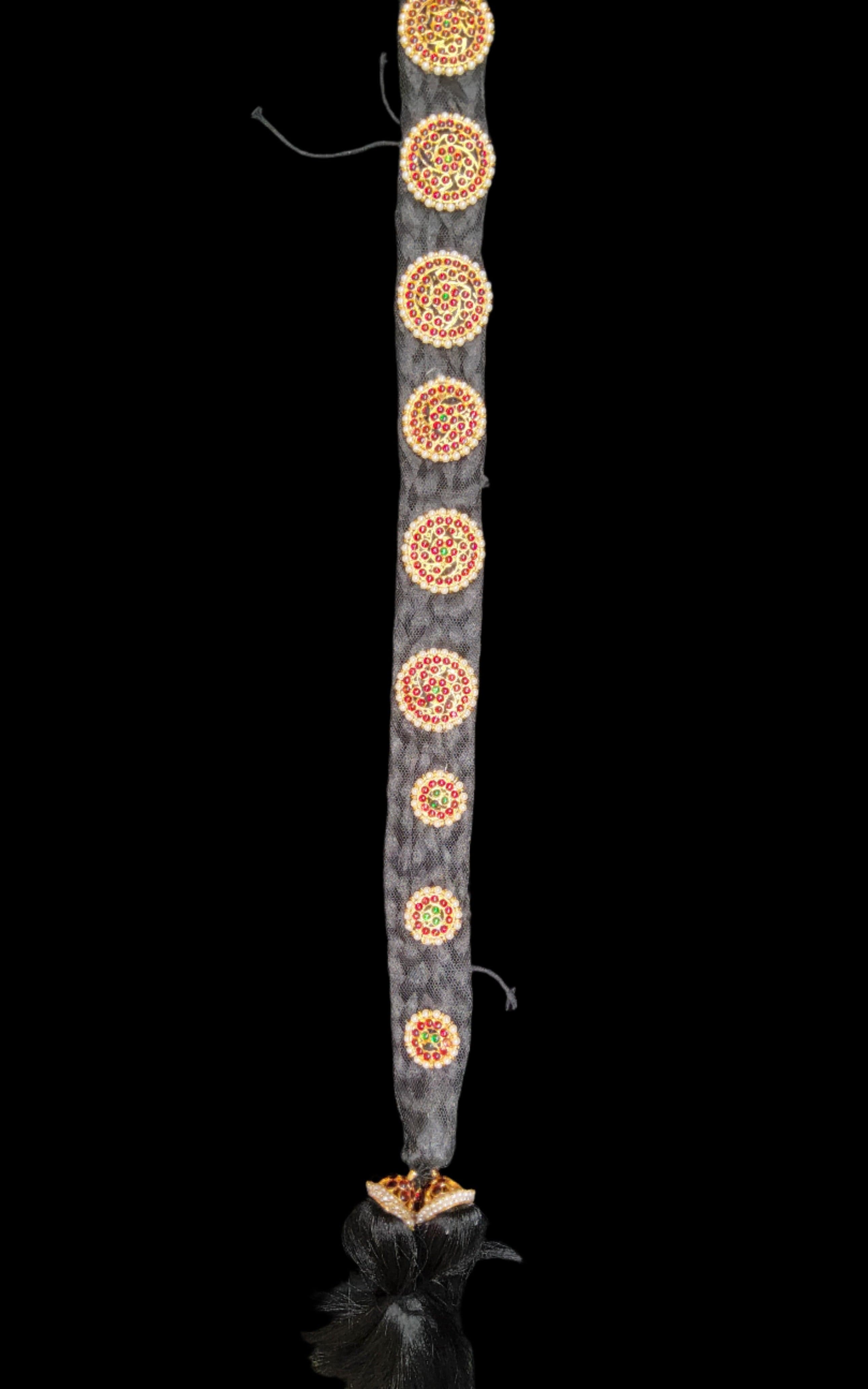Readymade Jadai for Bharatanatyam, close-up detail of hair decoration.