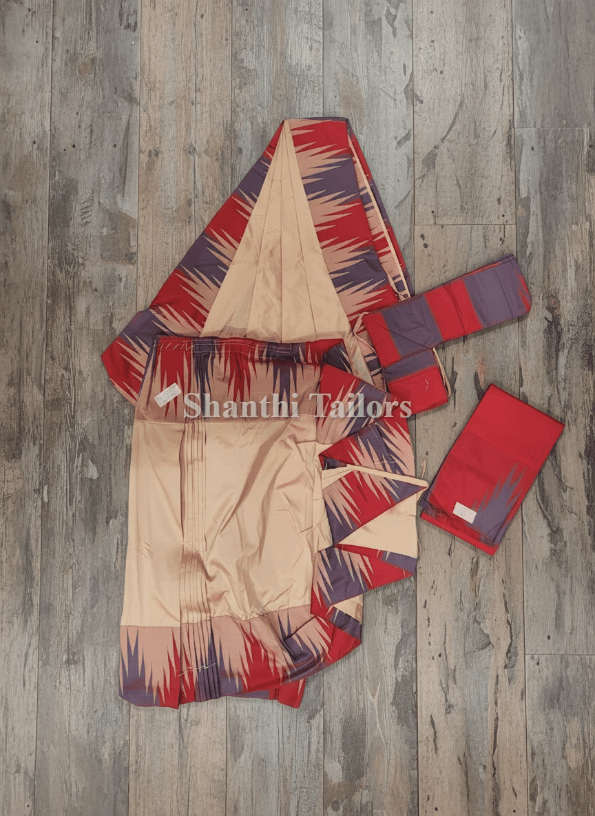Sandal & Red Readymade Practice Saree - Semi Silk, Ideal for Bharatanatyam training