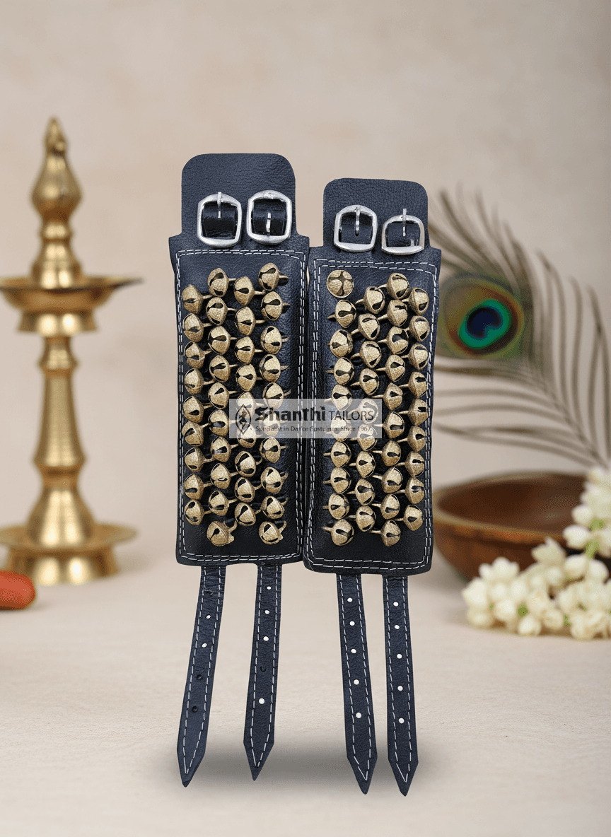 Black Salangai Dance Bells: Close-up showing the multiple bells of the Bharatnatyam Ghungroo.