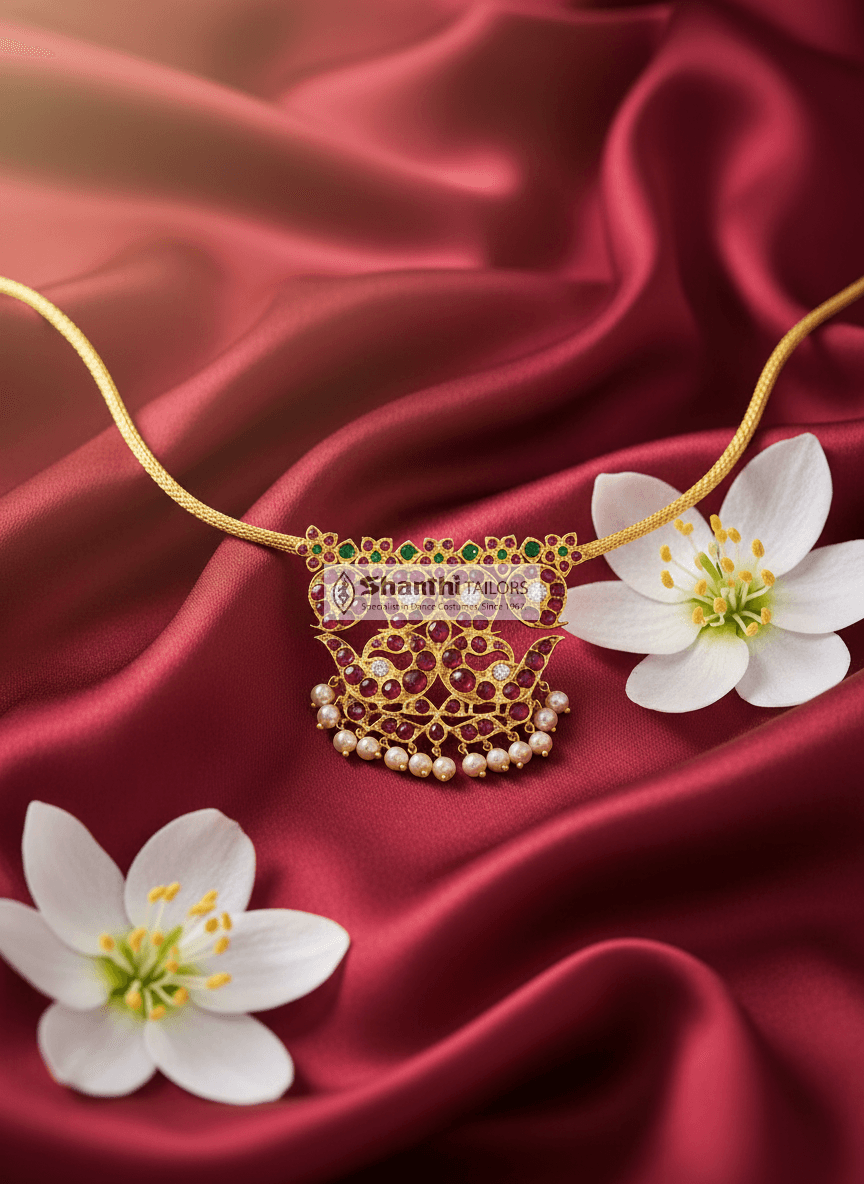 Metha Choker: Original temple jewelry necklace, gold leafed silver, Bharatnatyam dance wear