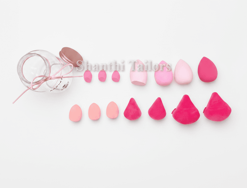 Close-up of makeup blenders, soft sponges perfect for blending foundation for stage makeup, shanthi tailors chennai.