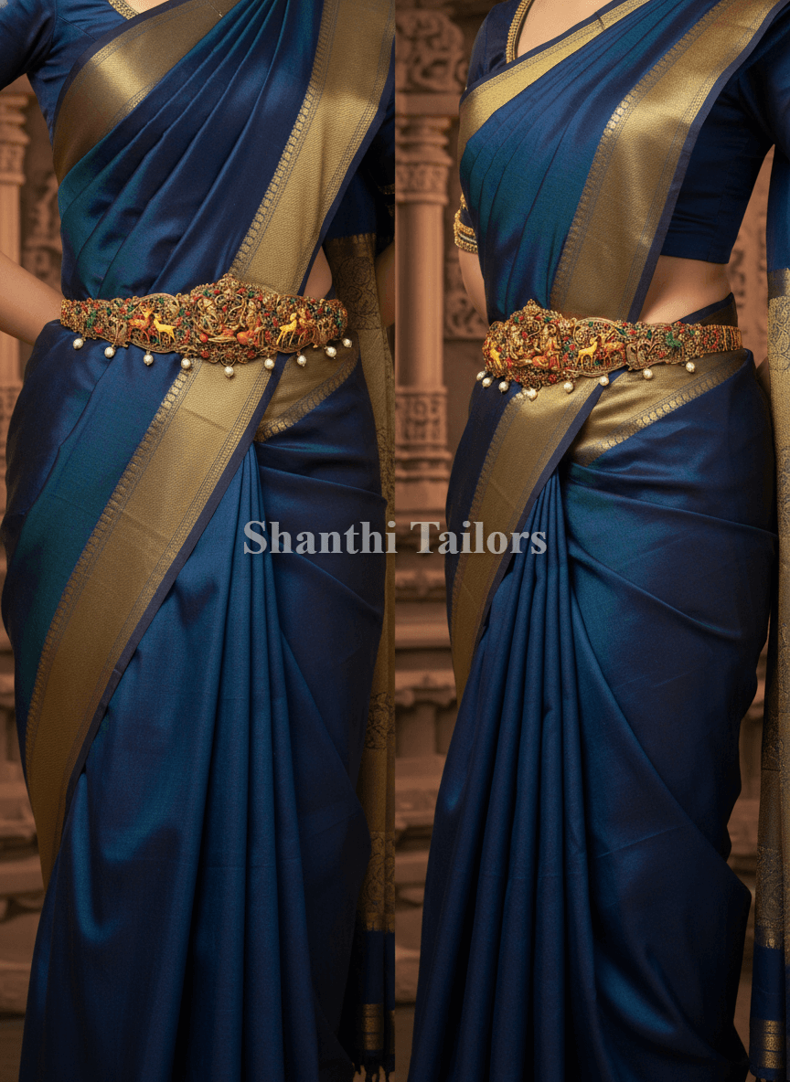 Close-up of Bharatanatyam Antique Ottiyanam Kemp Stone Details