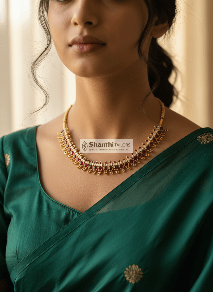Original Temple Jewellery Big Surul Mango Choker, intricate detail, pure silver & gold leaf, handmade Bharatanatyam necklace