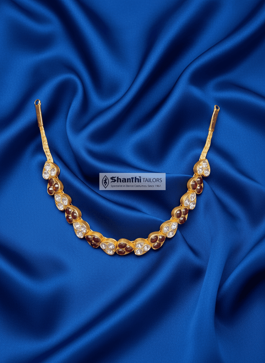 Heartin Necklace Original Temple Jewellery: Close-up view of intricate heart design, Bharatanatyam dance necklace.