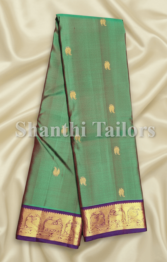 Green & Purple Kanchipuram Saree: SESS19. Ideal Bharatanatyam practice saree.