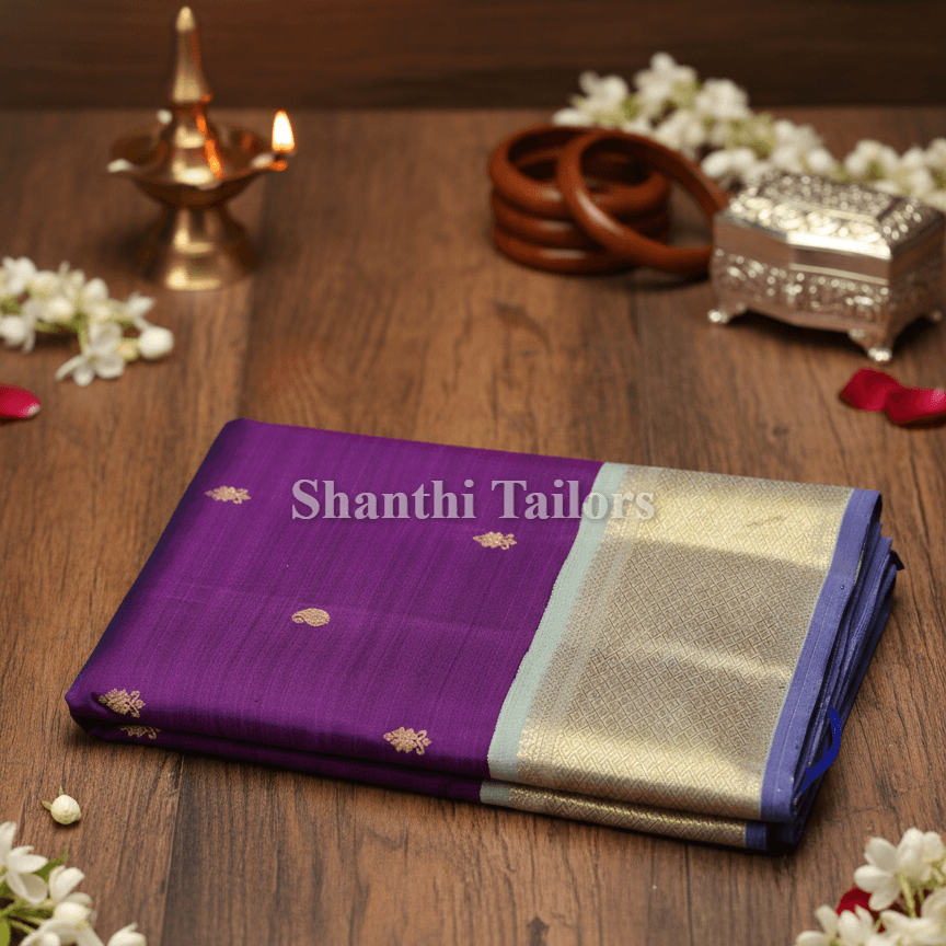 Purple and Pista Kanchipuram authentic silk saree. Perfect dance practice saree.