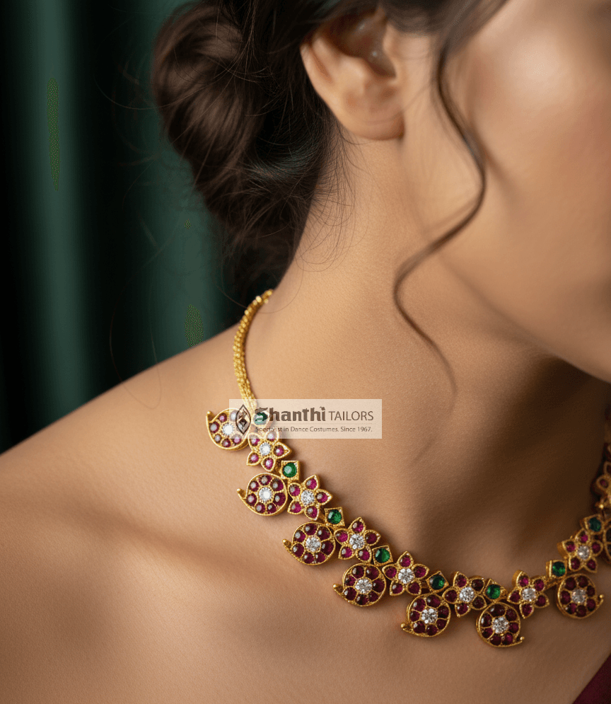 Bharatnatyam Kuchipudi Diamond Mango Choker, gold-leafed silver dance necklace.