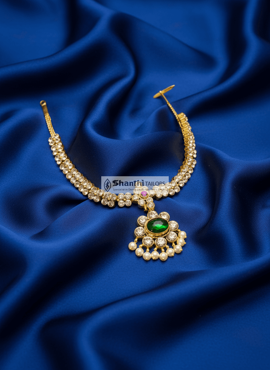 Original Temple Jewellery: Double Stone Attigai necklace, silver with 24K gold leaf finish.