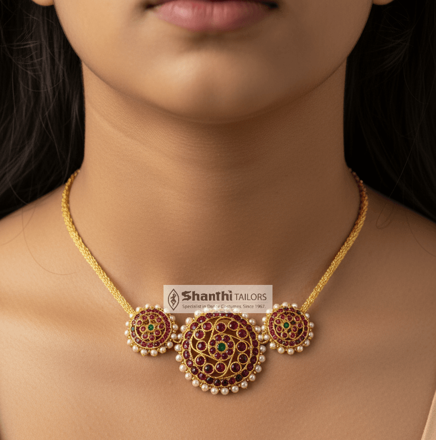 ROUND Choker Necklace: Handmade Temple Jewellery for Kuchipudi & Bharatnatyam dancers.