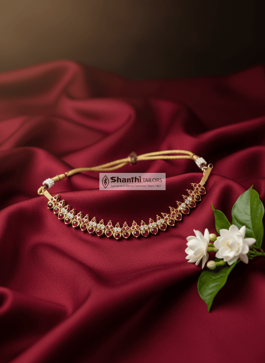Temple Jewellery Necklace: Handmade gold leafed silver necklace for Bharatnatyam & Kuchipudi dancers.