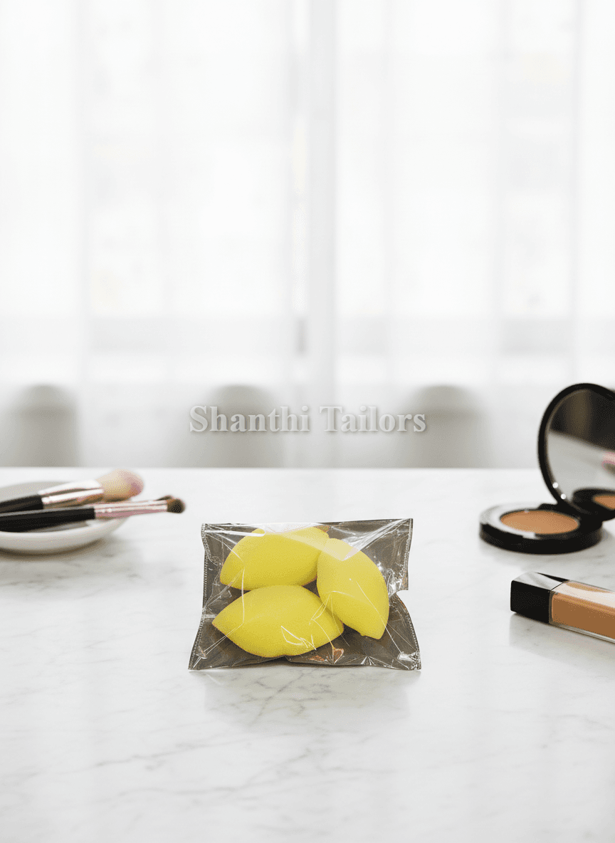 Close up of 3 Dance Makeup Sponges. Makeup Essentials for flawless stage makeup & Arangetram looks.