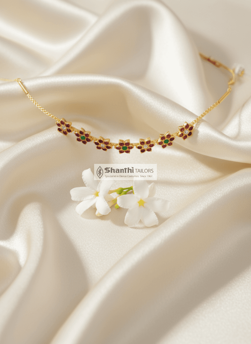 Star Necklace, Original Temple Jewellery. Gold leafed, handmade silver necklace for Bharatnatyam and Kuchipudi dancers.