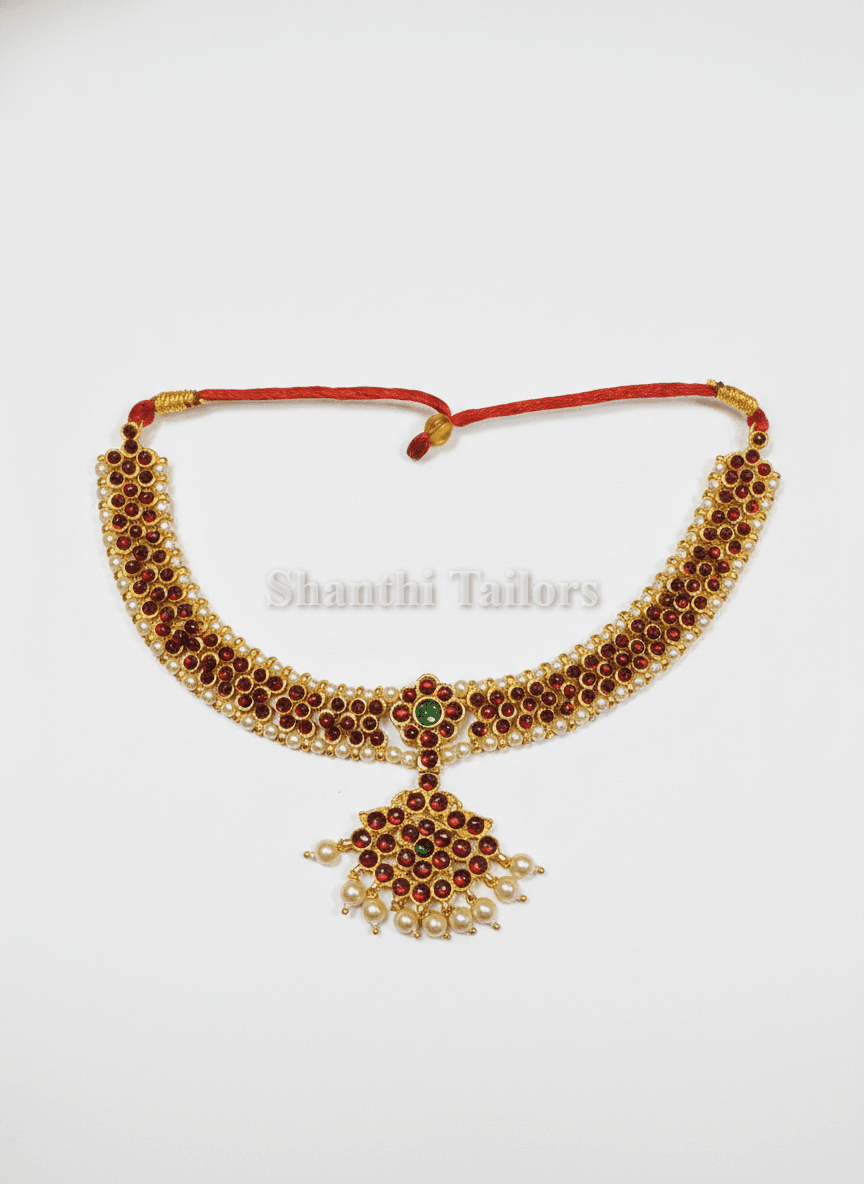 Soundraya Necklace, copper jewellery set for Bharatanatyam dance, full view.