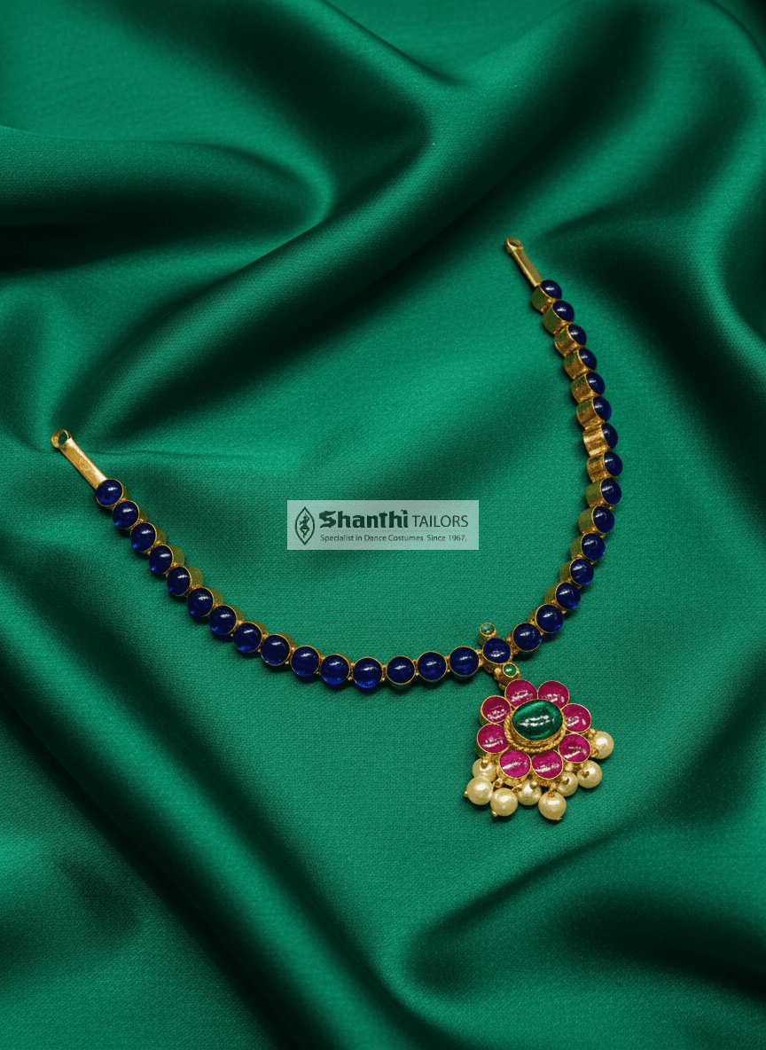 Attigai Temple Jewellery: Silver, Kemp stones, 24K gold leaf – perfect for Bharatanatyam.