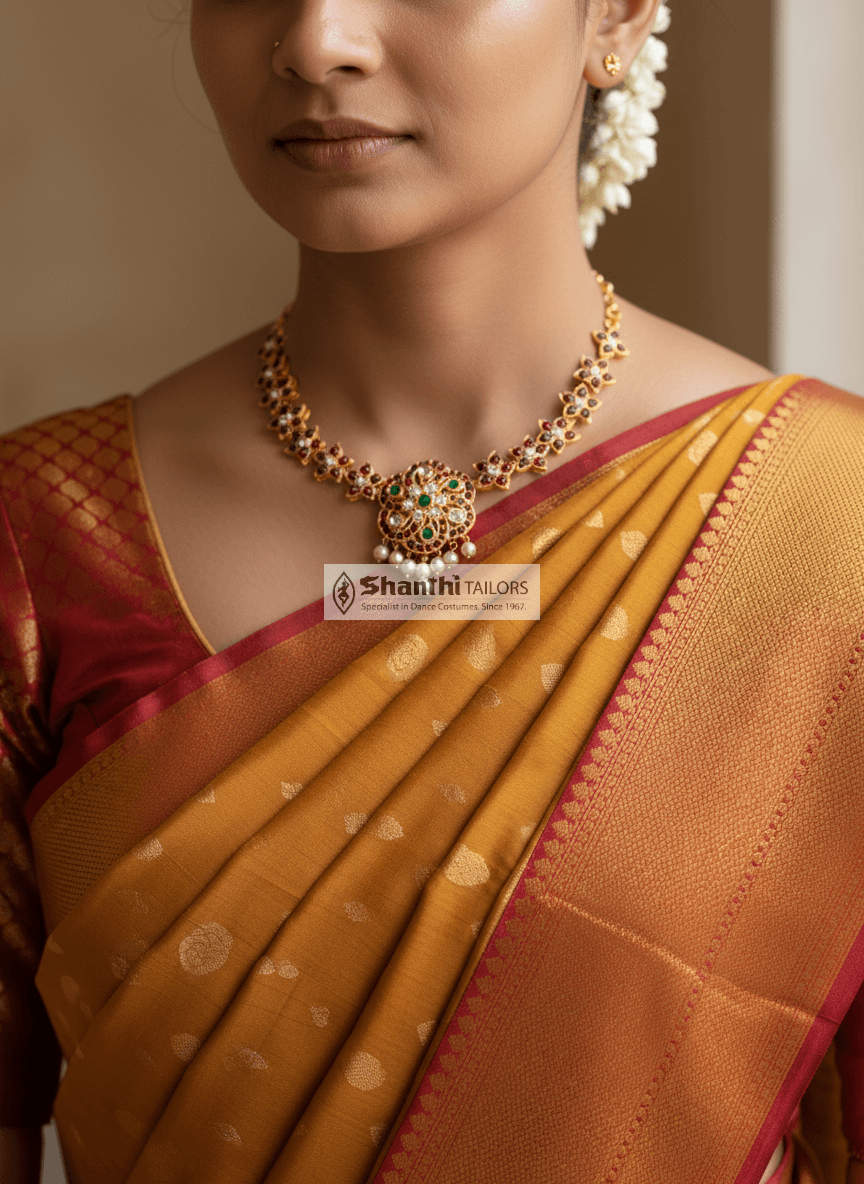 Rockodi Star Choker: Close-up of handcrafted silver necklace, gold leaf detail, Kuchipudi dance jewelry.