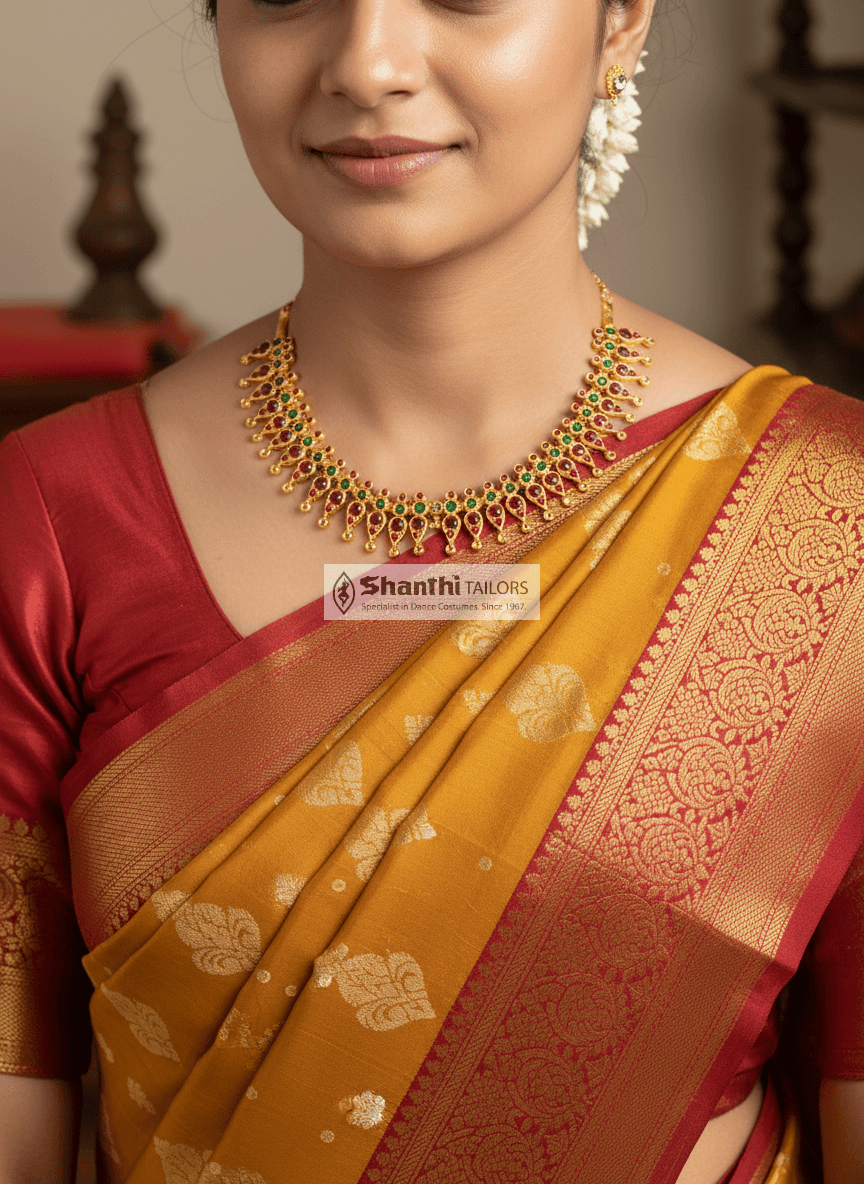 Suruli Pichippu Choker: Original Temple Jewellery necklace, gold-leafed silver, dance jewelry detail.