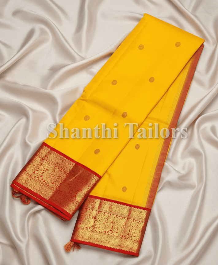 Yellow & Red Kanchipuram Silk Saree (SESS14) - Ideal Bharatanatyam practice saree outfit.