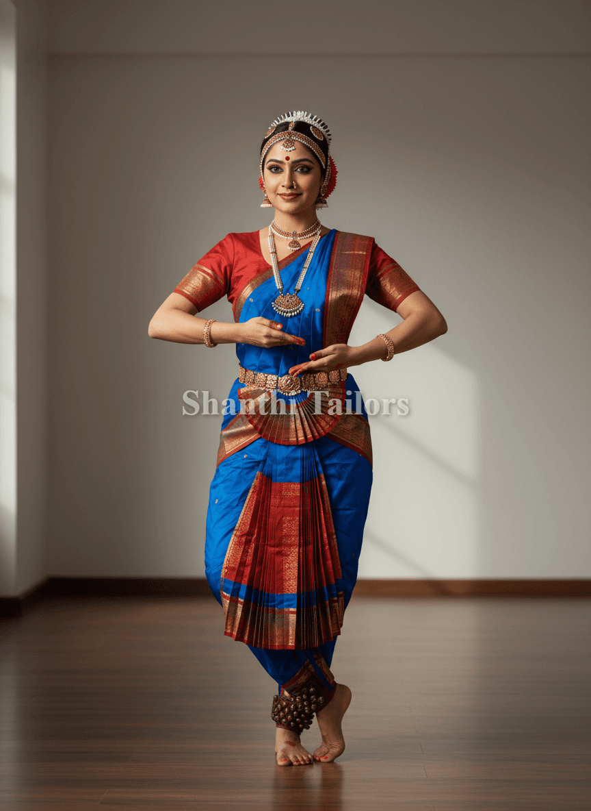 Custom Sun Fleets bharatanatyam costume detail; authentic silk, professional bharatanatyam dress.