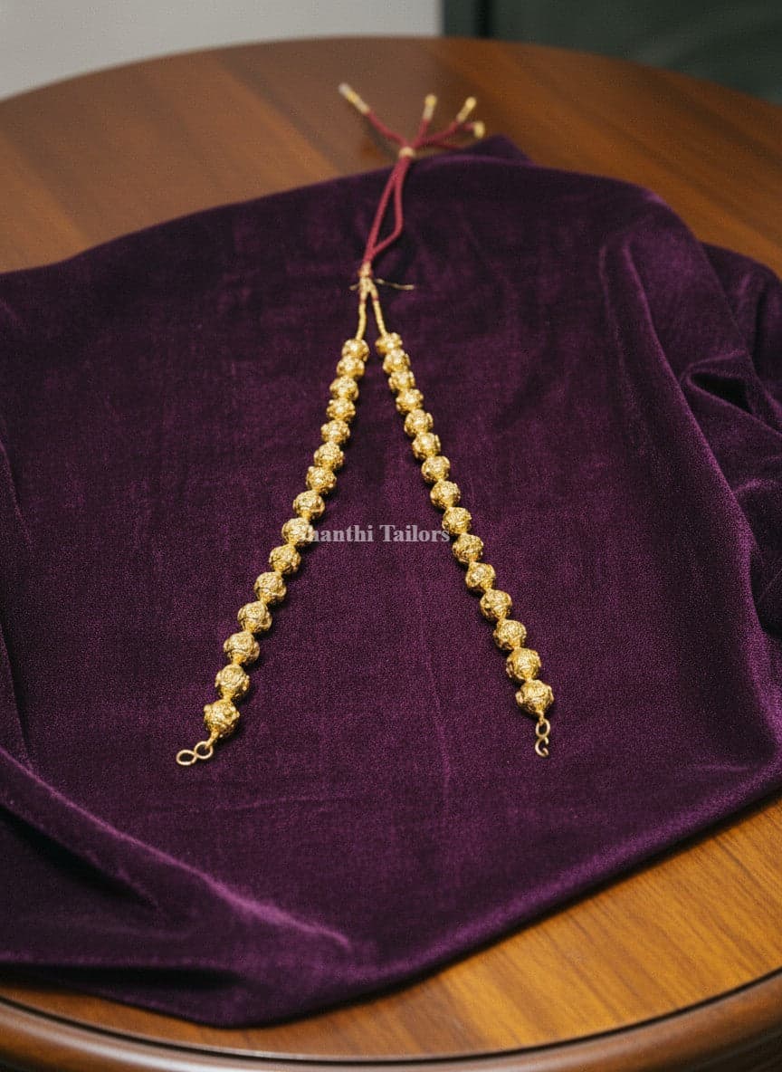 Detachable Balls Mallai Haram: Copper dance jewellery for Bharatanatyam. Long antique necklace.