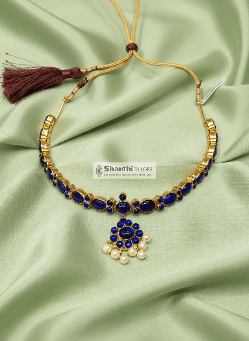 Oval Blue Stone Attigai | Original Temple Jewellery - Necklace