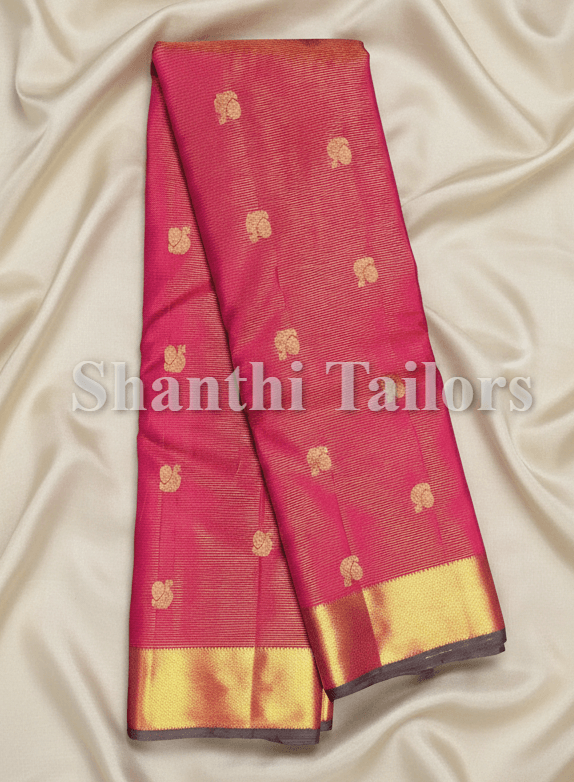 Majentha Kanchipuram silk saree (SESS15) full view. Ideal as a Bharatanatyam practice saree.