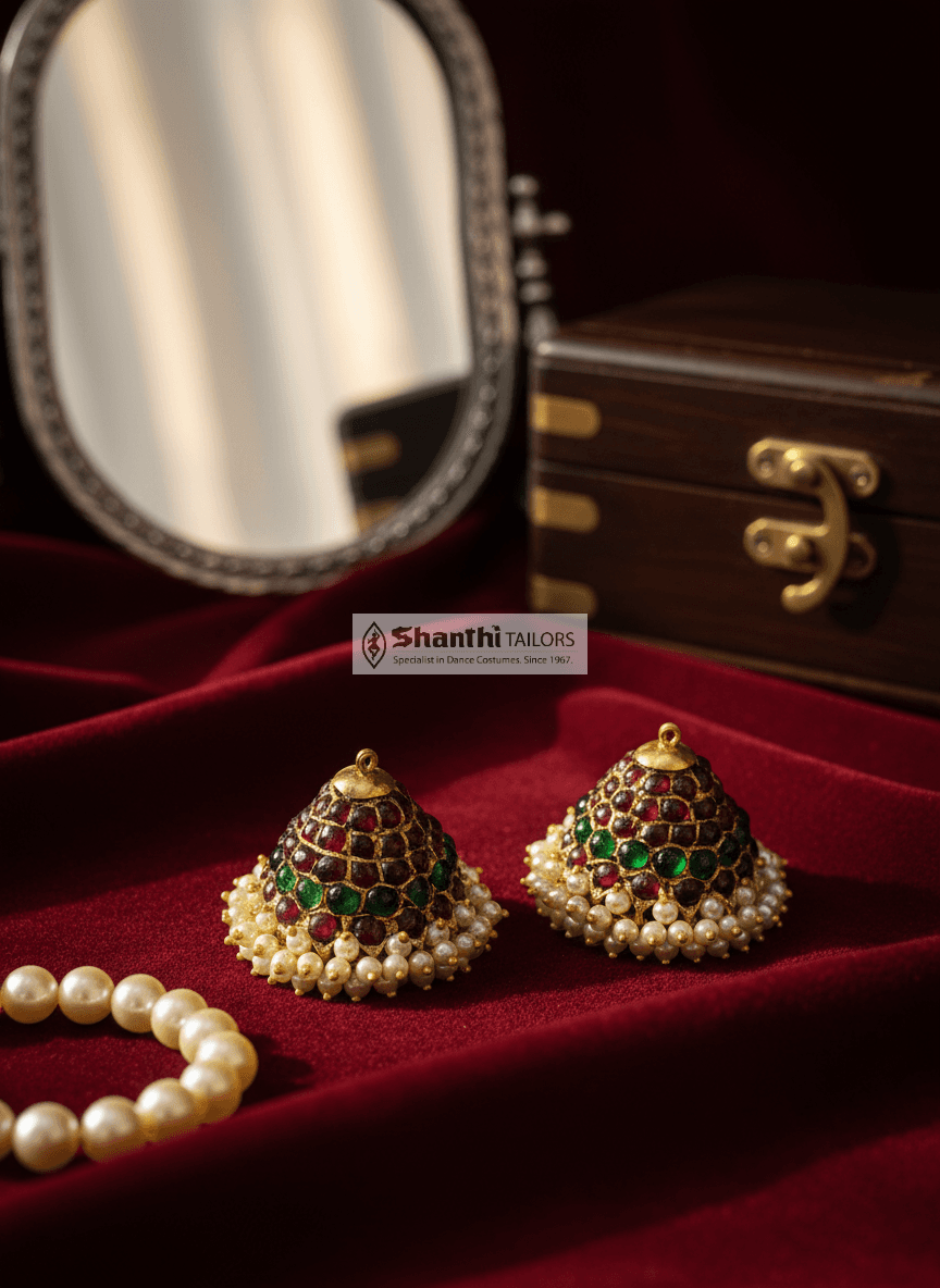 5 Lines Jummiki: Temple jewelry for Arangetram, showcasing five-tier design with golden details.