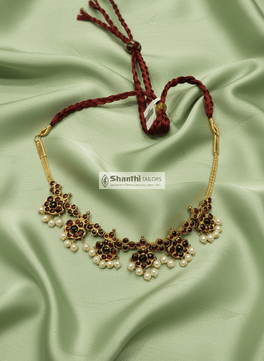 Temple Magudam Necklace: South Indian Kemp jewellery, antique gold finish, Bharatanatyam dance necklace.