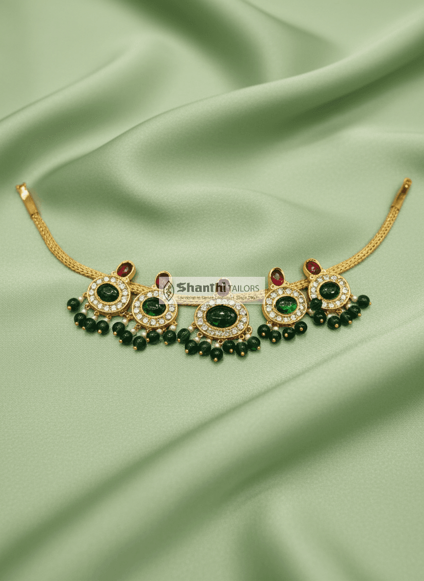 Temple Kemp Oval Necklace close up. Antique finish temple jewellery ideal for Bharathanatyam.
