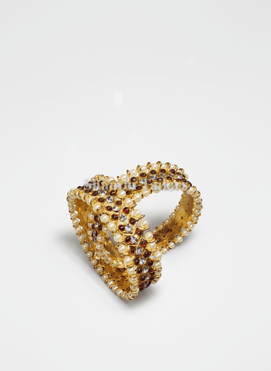 Close up of kemp stone imitation bangles, silver base gold leaf, traditional temple jewelry