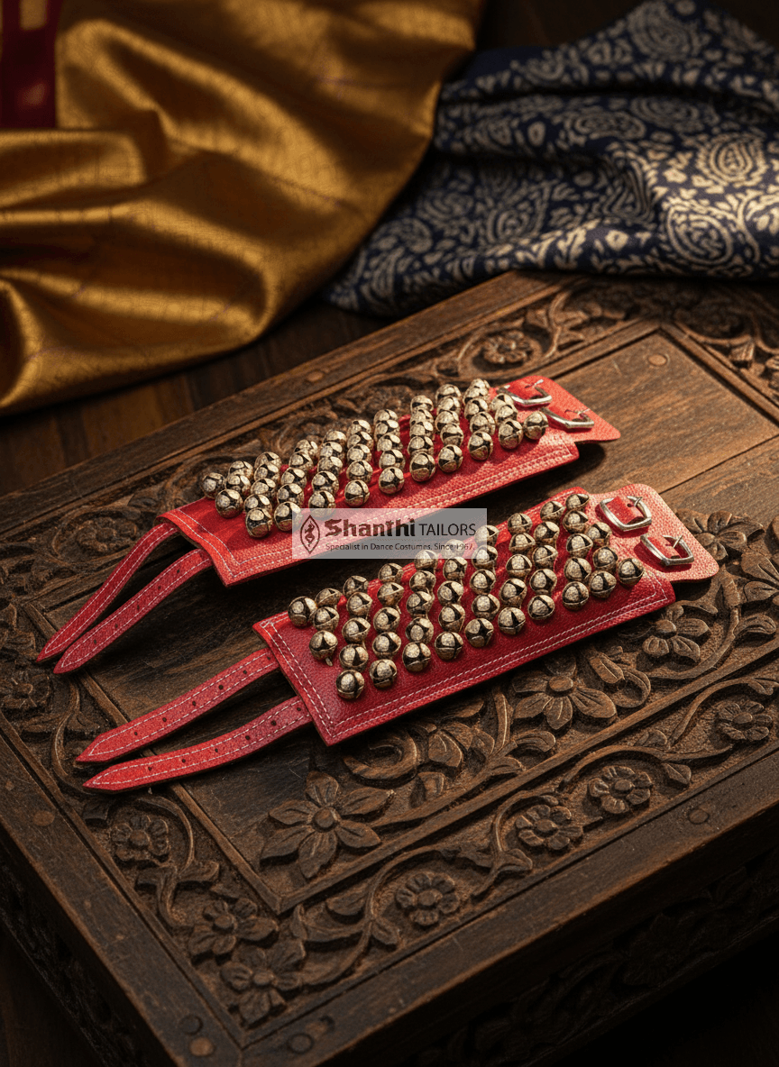 Red Buckle Salangai Dance Bells: Kuchipudi Ghungroo with buckle and bell details.