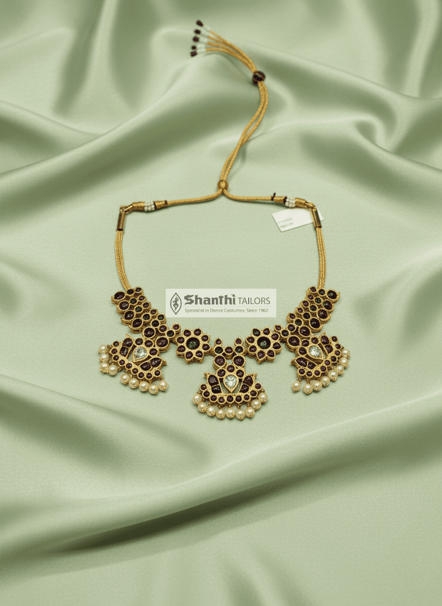 Traditional  1 Stone Mango Necklace with 3 Pendants | Original Temple Jewellery