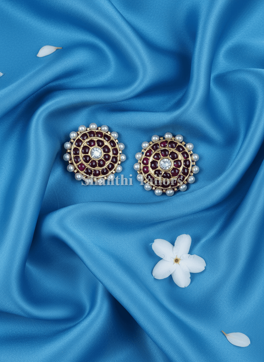 STUD | 2 LINE | TEMPLE JEWELLERY. Silver base gold leaf jummiki earrings, traditional Indian design.