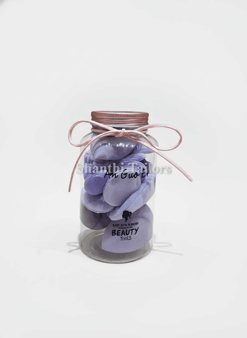 Makeup Blender Set jar with rose gold lid, ideal for arangetram makeup, Shanthi Tailors Mylapore.