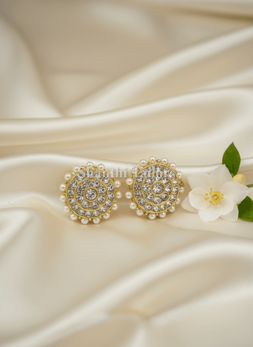STUD | 2 LINE Temple Jummiki earrings. Silver base gold leaf. Perfect for Kuchipudi or Bharatanatyam jewellery.