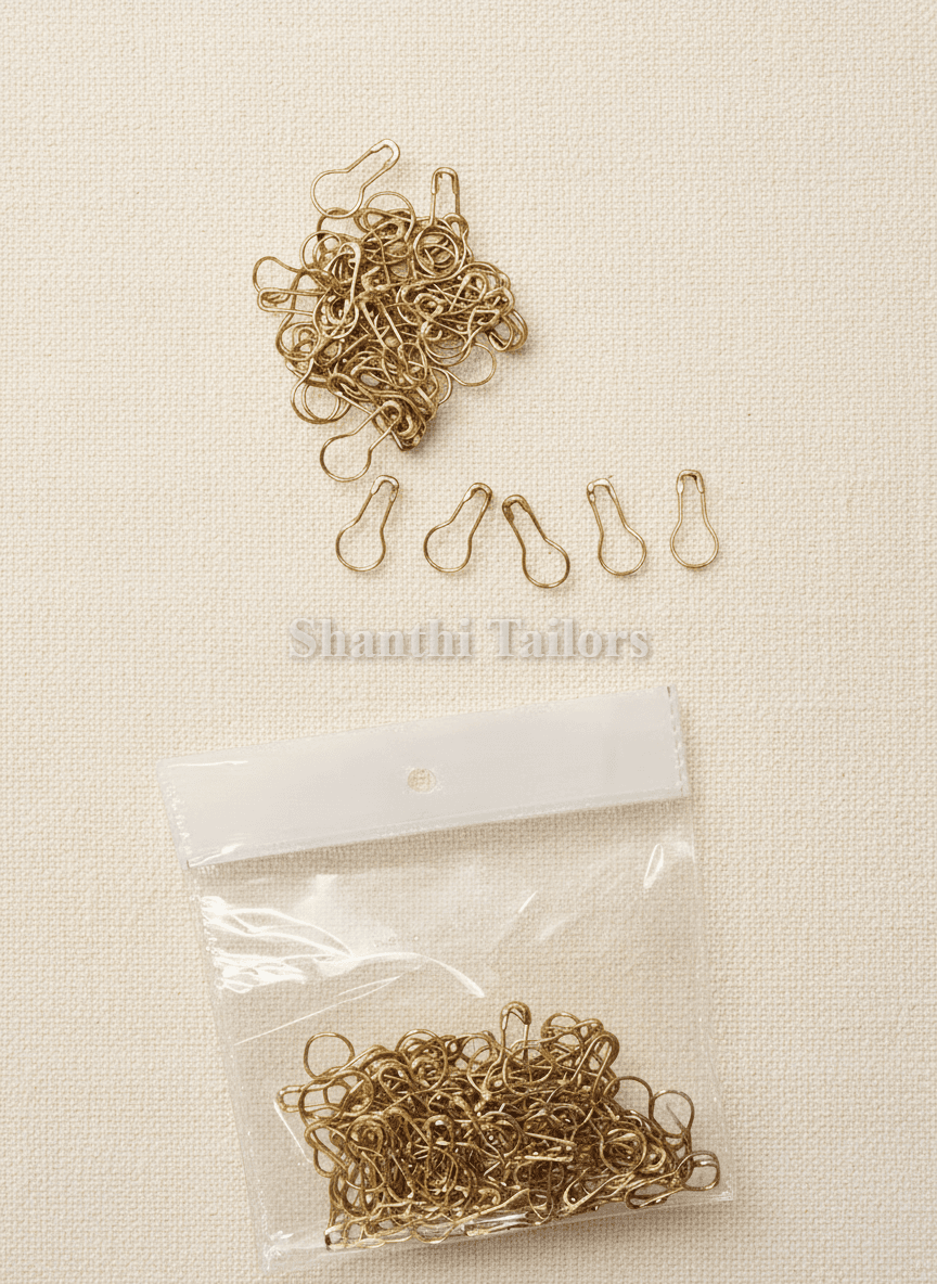 Loop-less safety pins in silver and gold, 100 pack for bharatanatyam dress and costume use.
