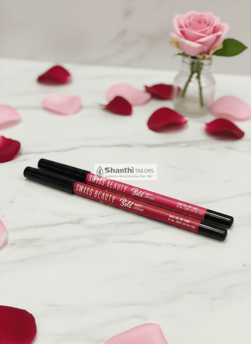 Close-up: Swiss Beauty Lip Liner duo. Creamy texture, vibrant colors.