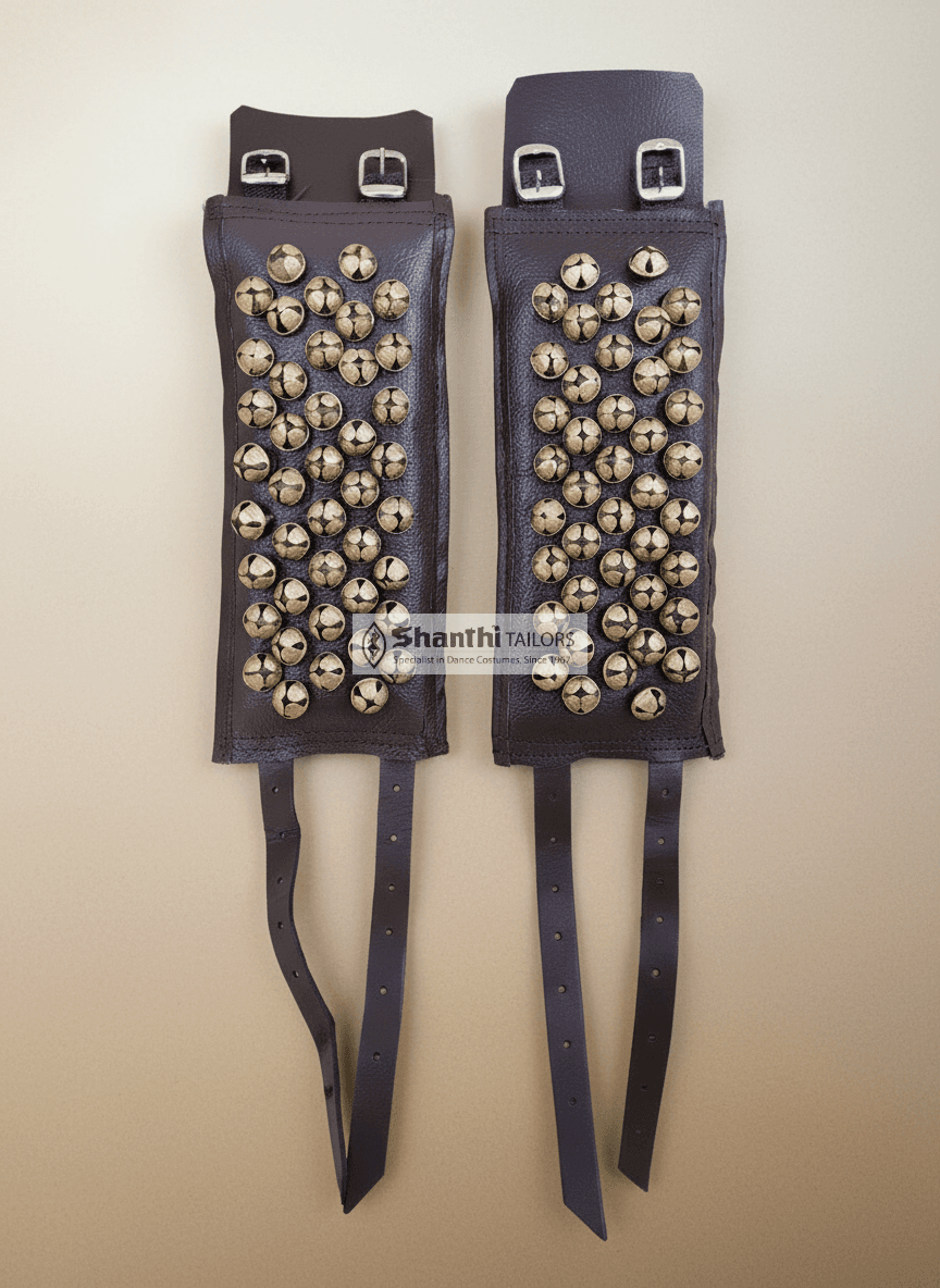 Salangai Dance Bells, Brown leather, 2 line ghungroo, Bharatnatyam dance accessory.