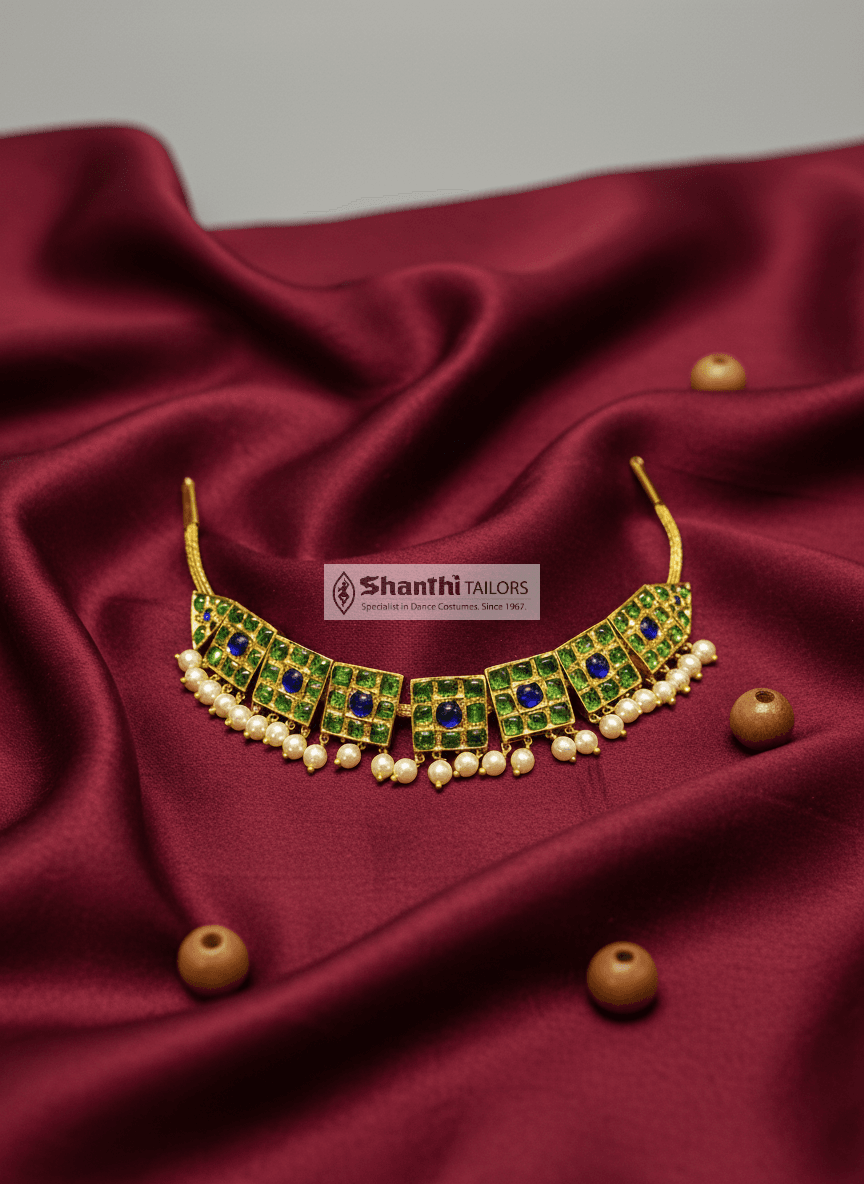 Necklace G & B Temple Jewellery: Handcrafted silver and gold leaf necklace for Bharatnatyam or Kuchipudi dancers.